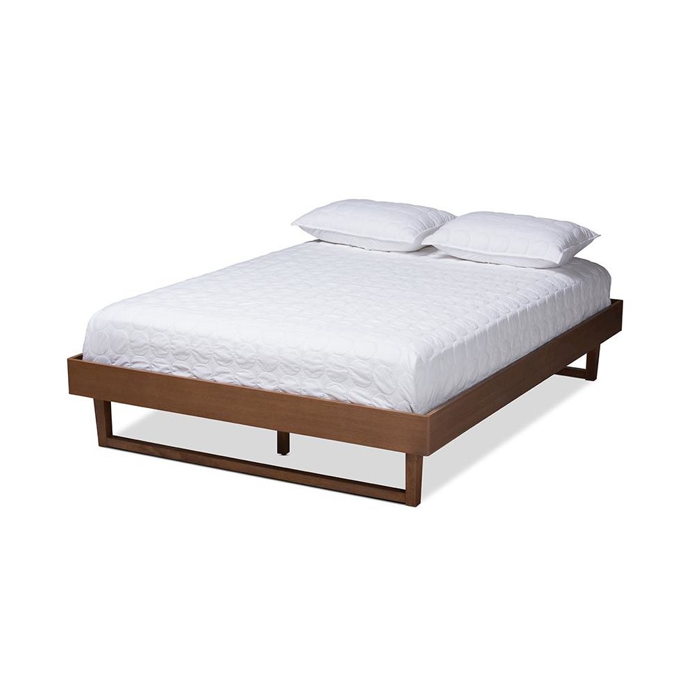 Walnut Brown Finished Wood Queen Size Platform Bed Frame. Picture 1