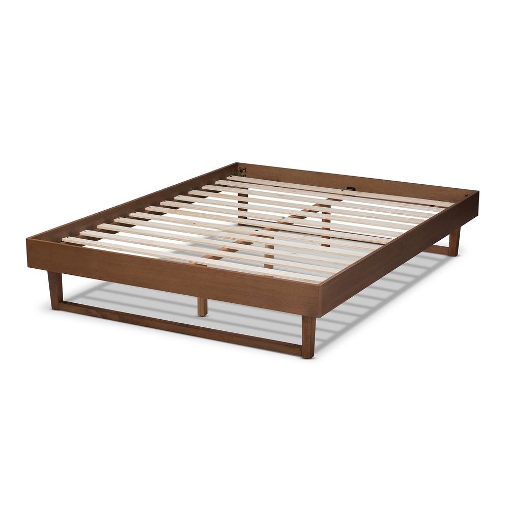 Walnut Brown Finished Wood Full Size Platform Bed Frame. Picture 12