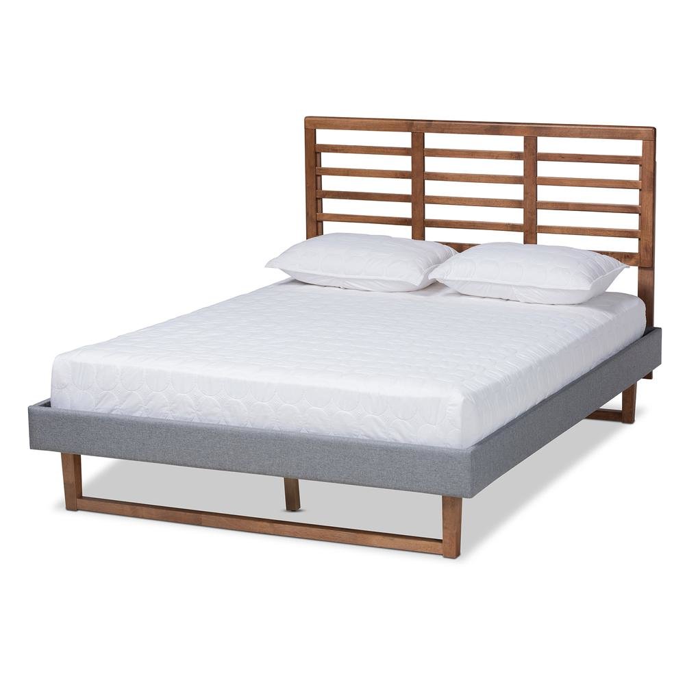 Ash Walnut Brown Finished Wood Full Size Platform Bed. Picture 11