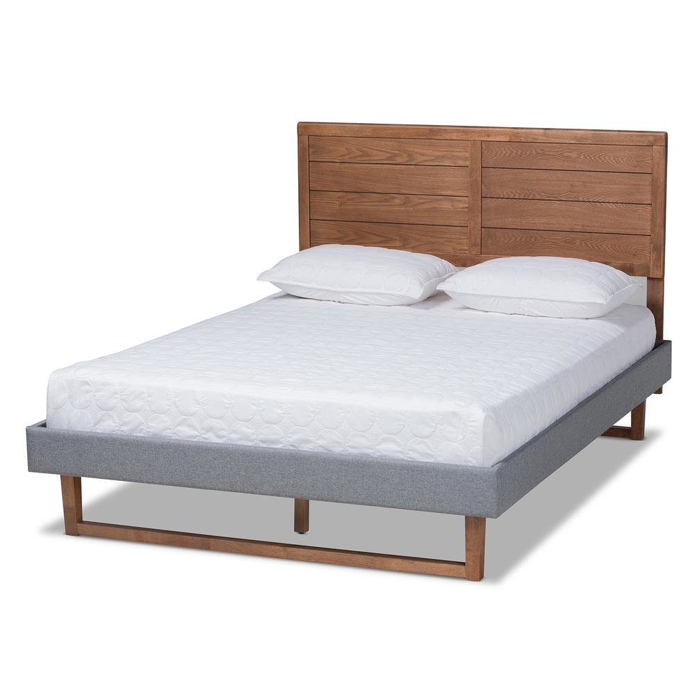 Ash Walnut Brown Finished Wood Full Size Platform Bed. Picture 11