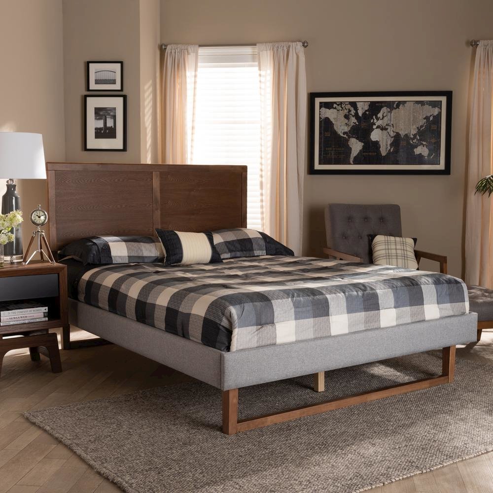 Ash Walnut Brown Finished Wood Full Size Platform Bed. Picture 16