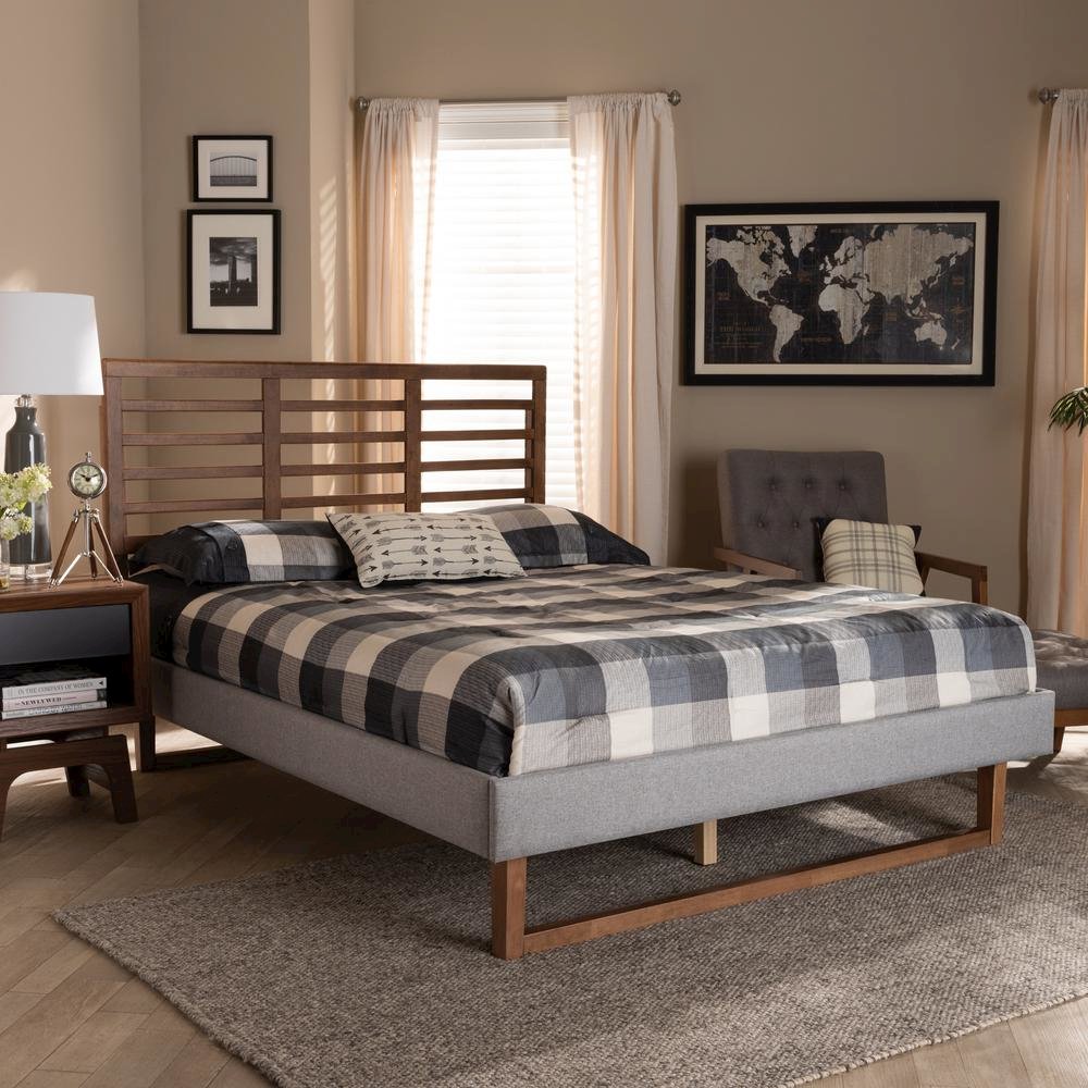 Ash Walnut Brown Finished Wood Full Size Platform Bed. Picture 16