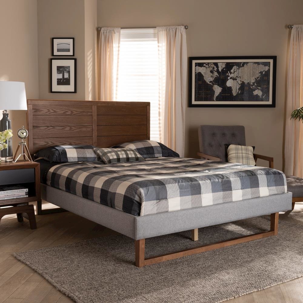 Walnut Brown Finished Wood Full Size Platform Bed. Picture 16