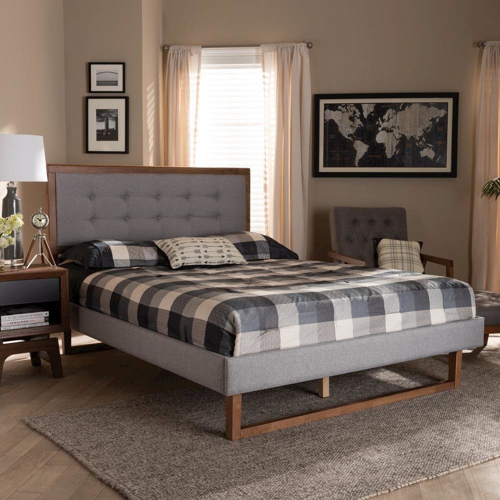 Ash Walnut Brown Finished Wood Full Size Platform Bed. Picture 16
