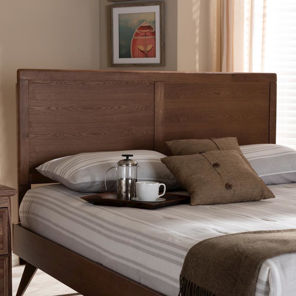 Raya Mid-Century Modern Walnut Brown Finished Wood Full Size Headboard. Picture 9