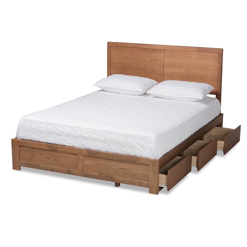 Walnut Brown Finished Wood Full Size 3-Drawer Platform Storage Bed. Picture 14
