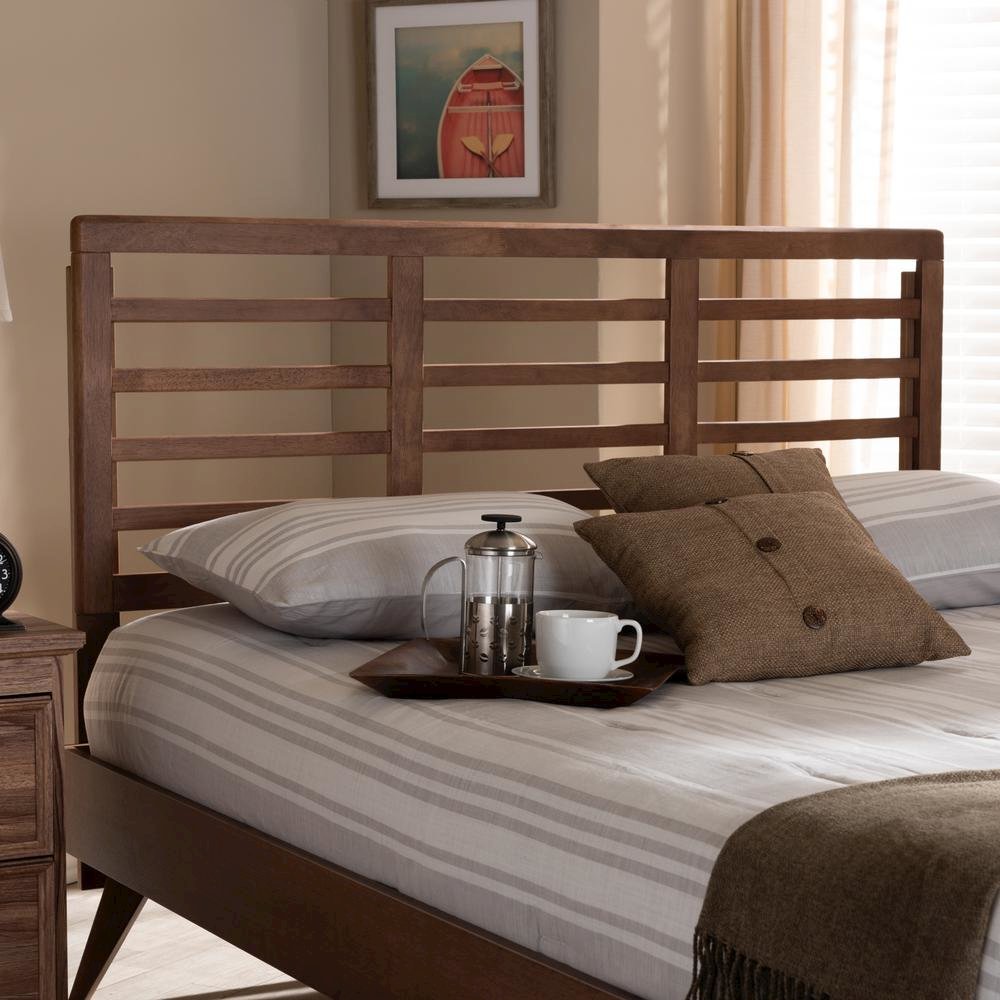 Walnut Brown Finished Wood Full Size Open Slat Headboard. Picture 9