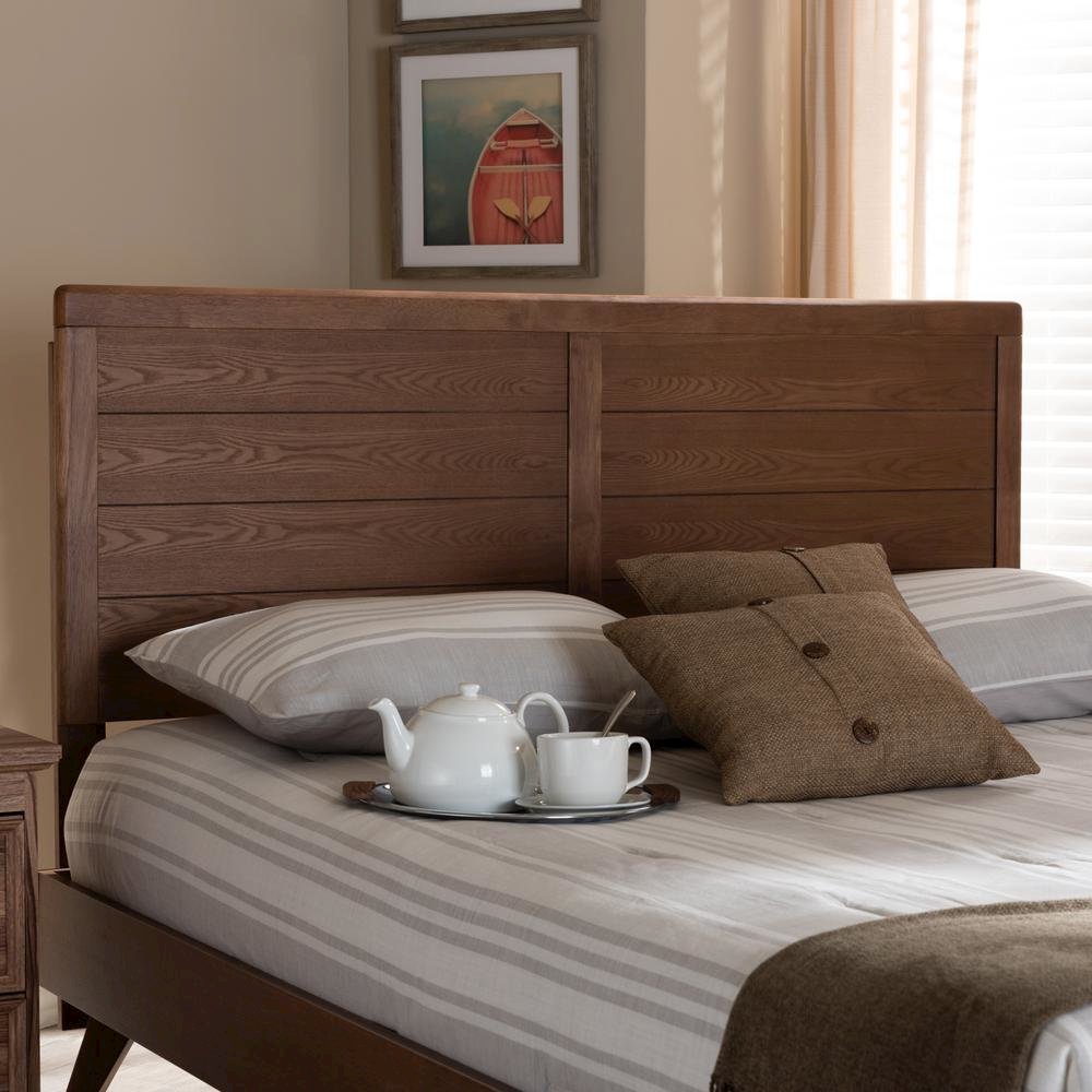 Seren Mid-Century Modern Walnut Brown Finished Wood Full Size Headboard. Picture 9