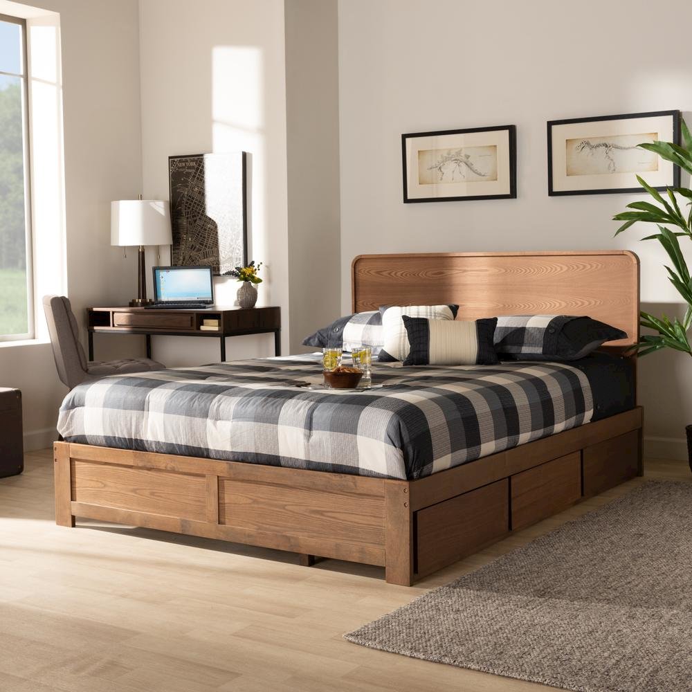 Ash Walnut Brown Finished Wood Full Size 3-Drawer Platform Storage Bed. Picture 20