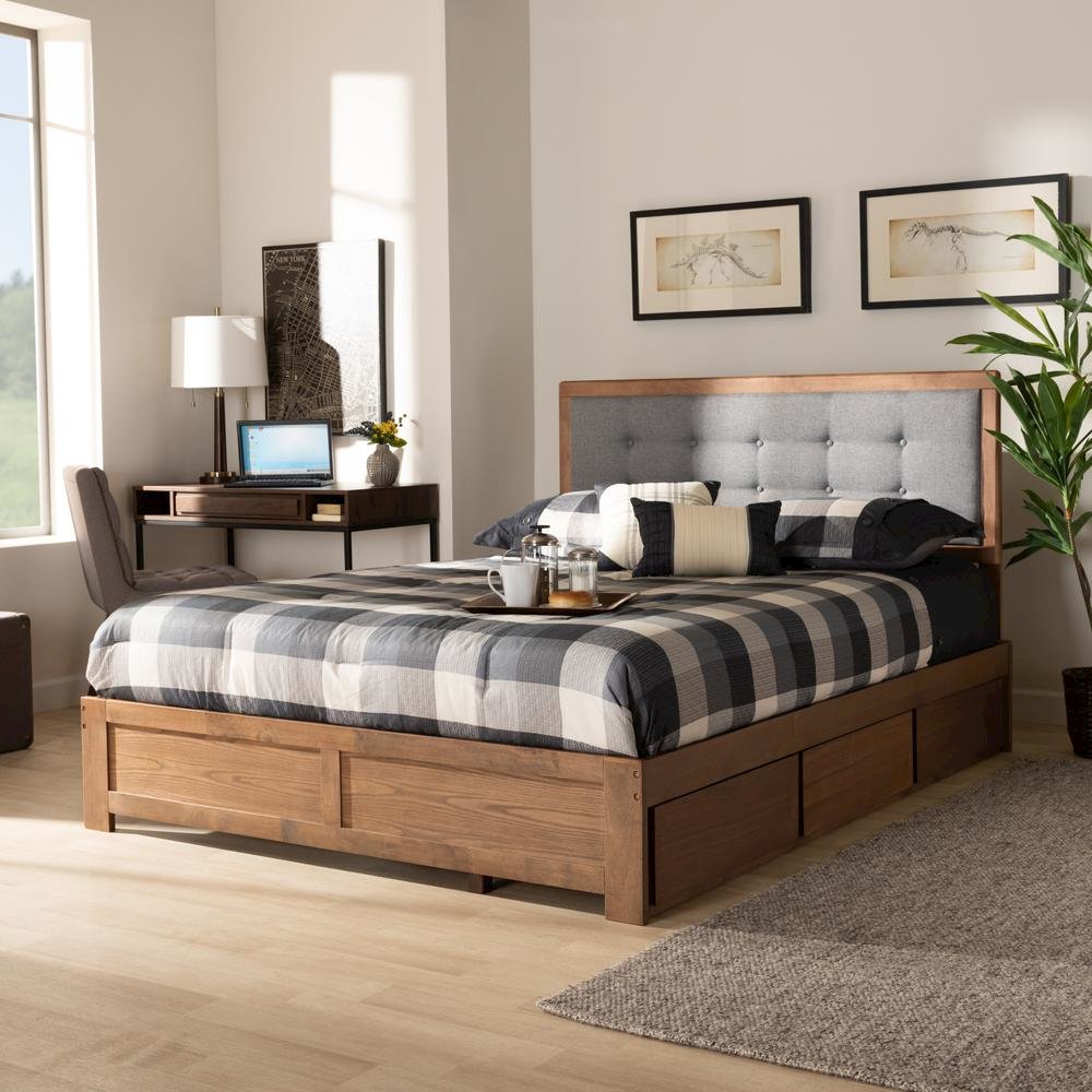 Ash Walnut Brown Finished Wood Full Size 3-Drawer Platform Storage Bed. Picture 20