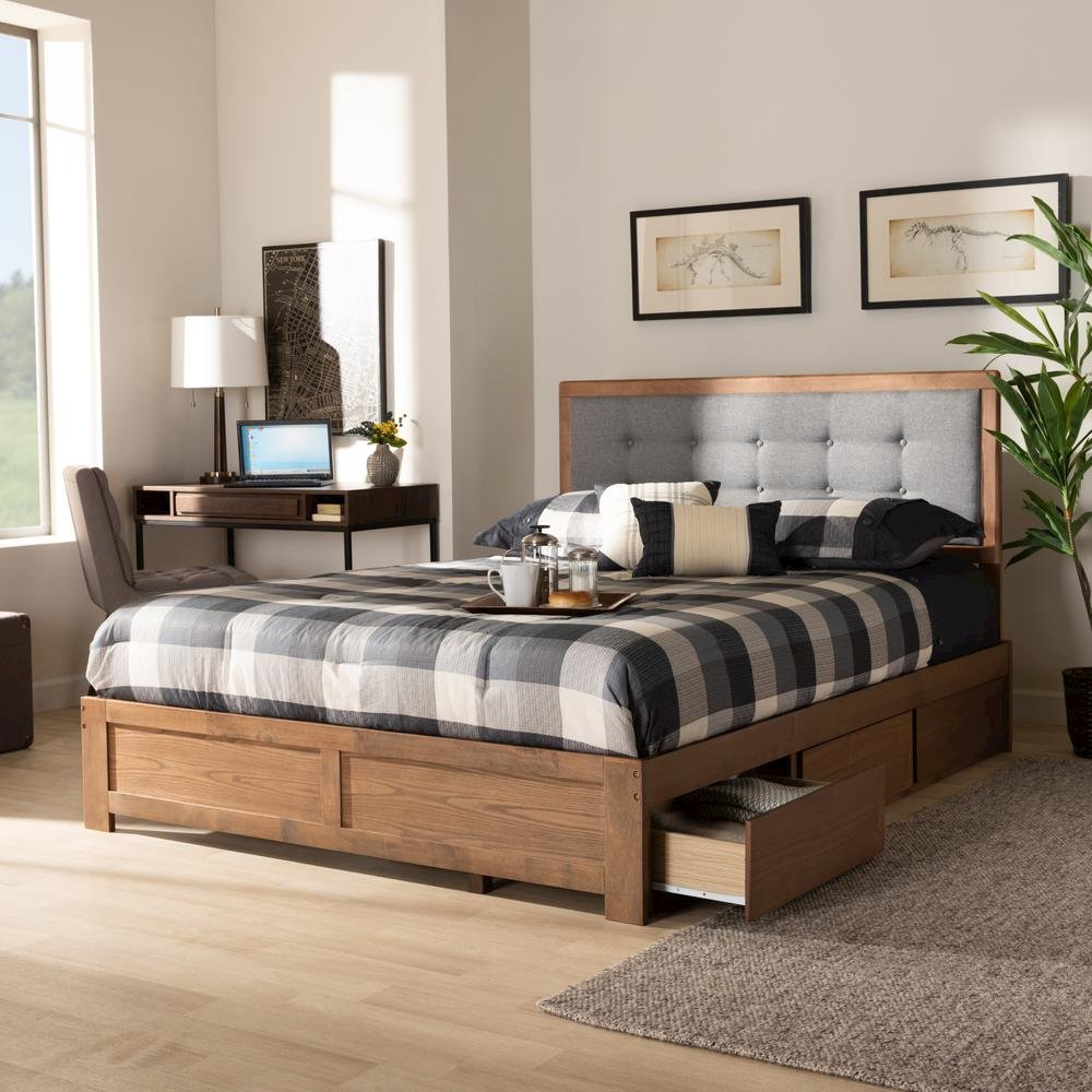 Ash Walnut Brown Finished Wood Full Size 3-Drawer Platform Storage Bed. Picture 21