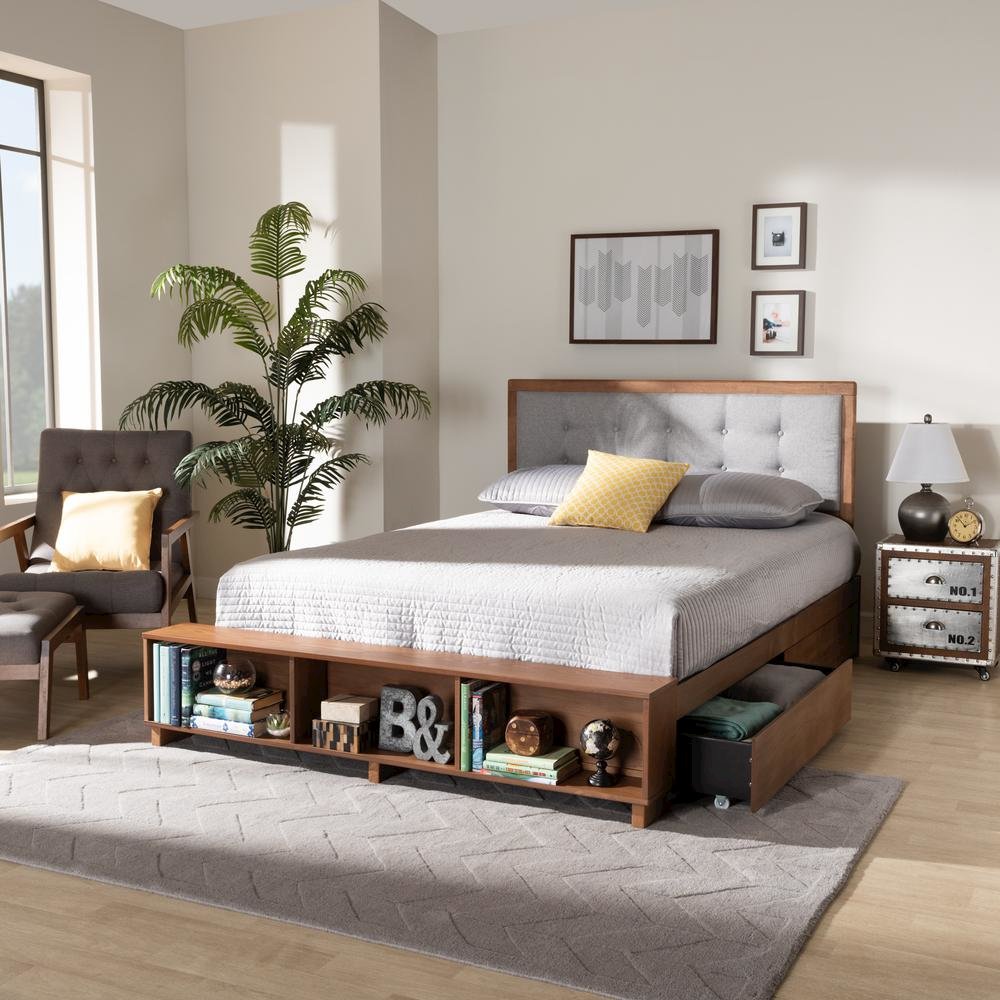 Walnut Brown Finished Wood 4-Drawer Full Size Platform Storage Bed. Picture 22