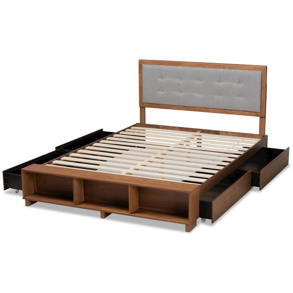 Walnut Brown Finished Wood 4-Drawer Full Size Platform Storage Bed. Picture 17