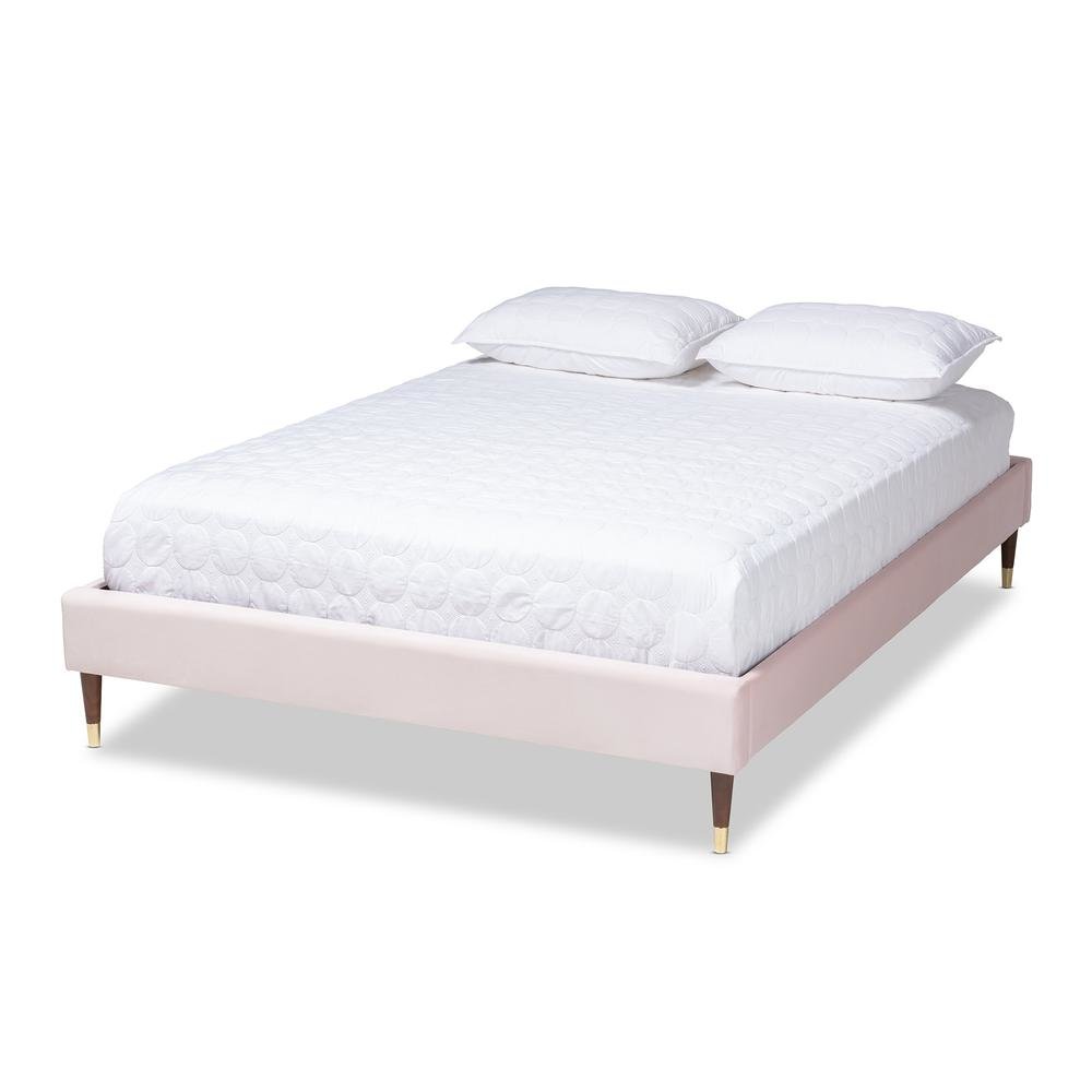 Full Size Wood Platform Bed Frame with Gold-Tone Leg Tips. Picture 10
