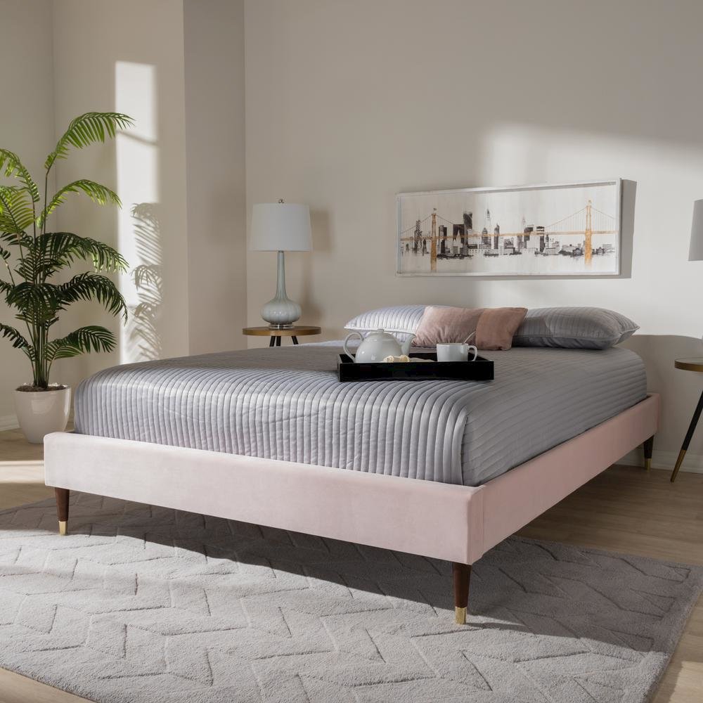 Full Size Wood Platform Bed Frame with Gold-Tone Leg Tips. Picture 14