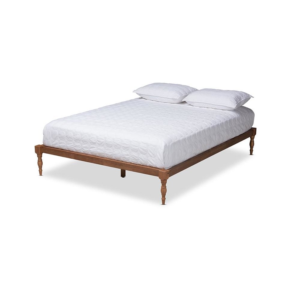 Walnut Brown Finished Wood Queen Size Platform Bed Frame. Picture 1
