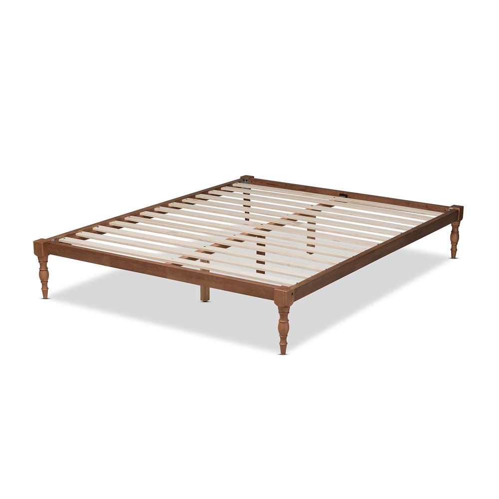 Walnut Brown Finished Wood Full Size Platform Bed Frame. Picture 12