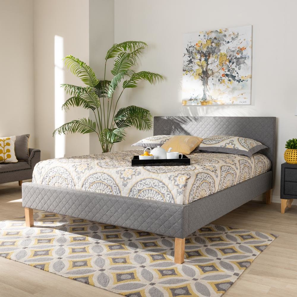 Aneta Modern and Contemporary Grey Fabric Upholstered King Size Platform Bed. Picture 10