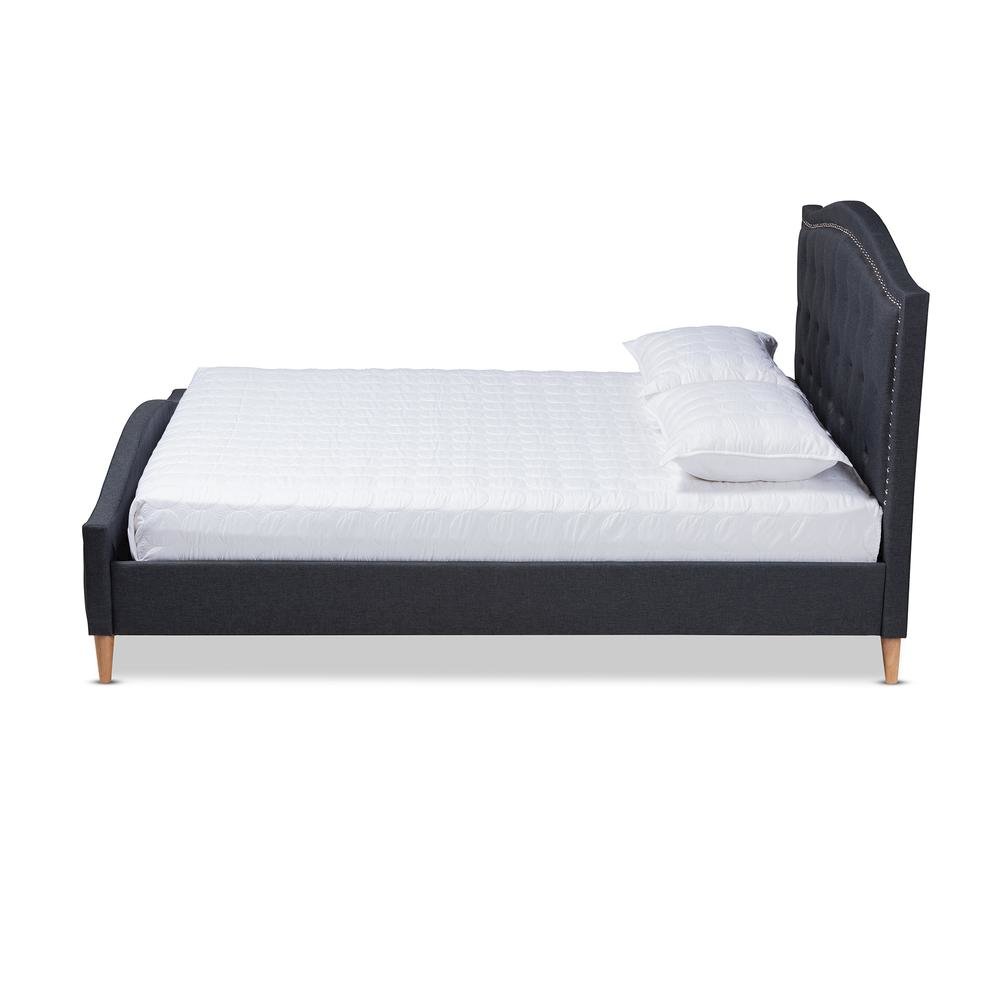 Charcoal Grey Fabric Upholstered and Button Tufted King Size Platform Bed. Picture 11