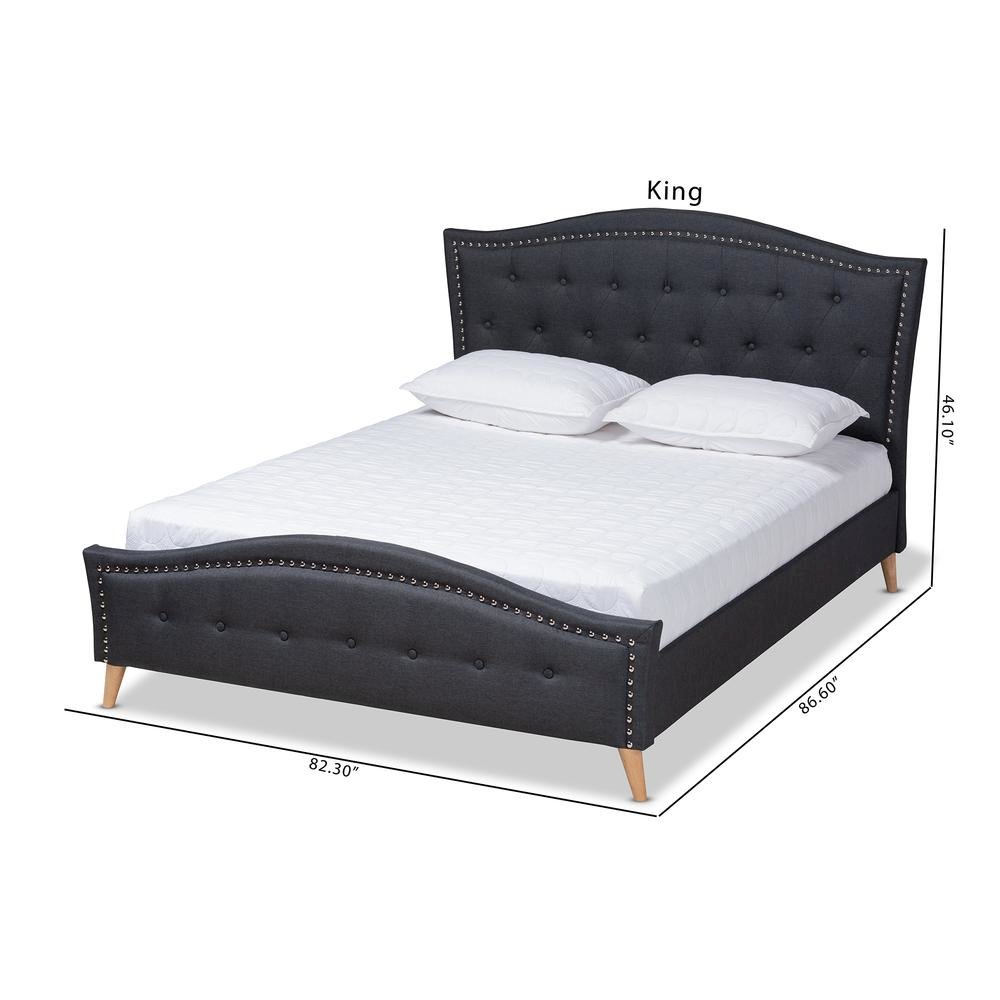 Charcoal Grey Fabric Upholstered and Button Tufted King Size Platform Bed. Picture 18