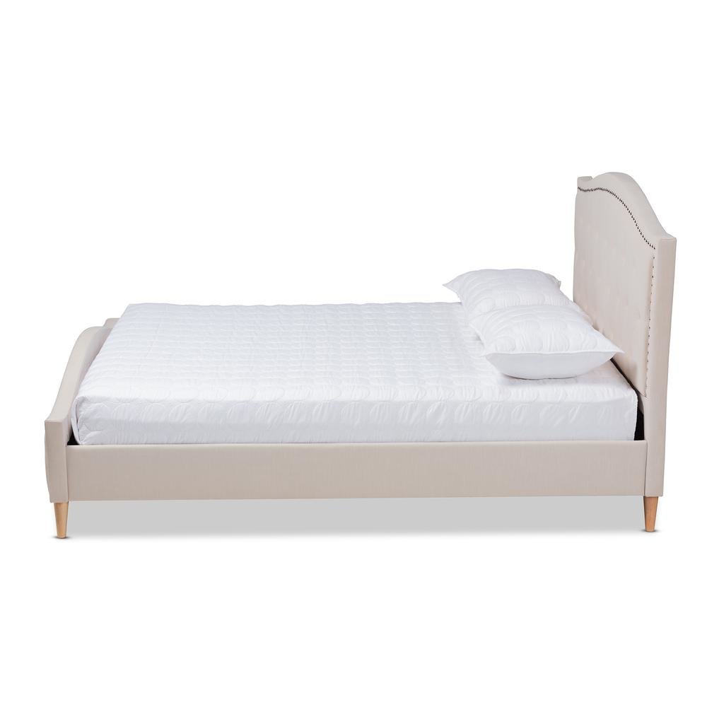 Beige Fabric Upholstered and Button Tufted King Size Platform Bed. Picture 11
