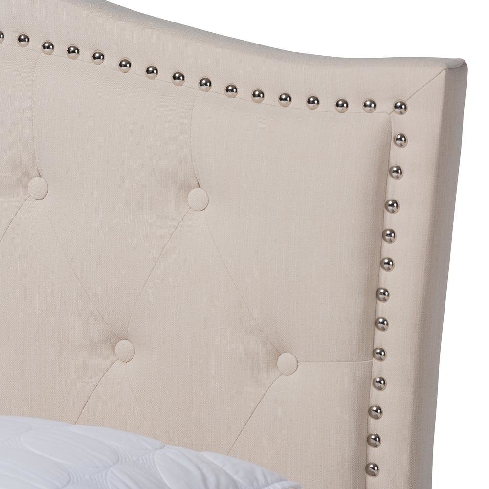 Beige Fabric Upholstered and Button Tufted King Size Platform Bed. Picture 13
