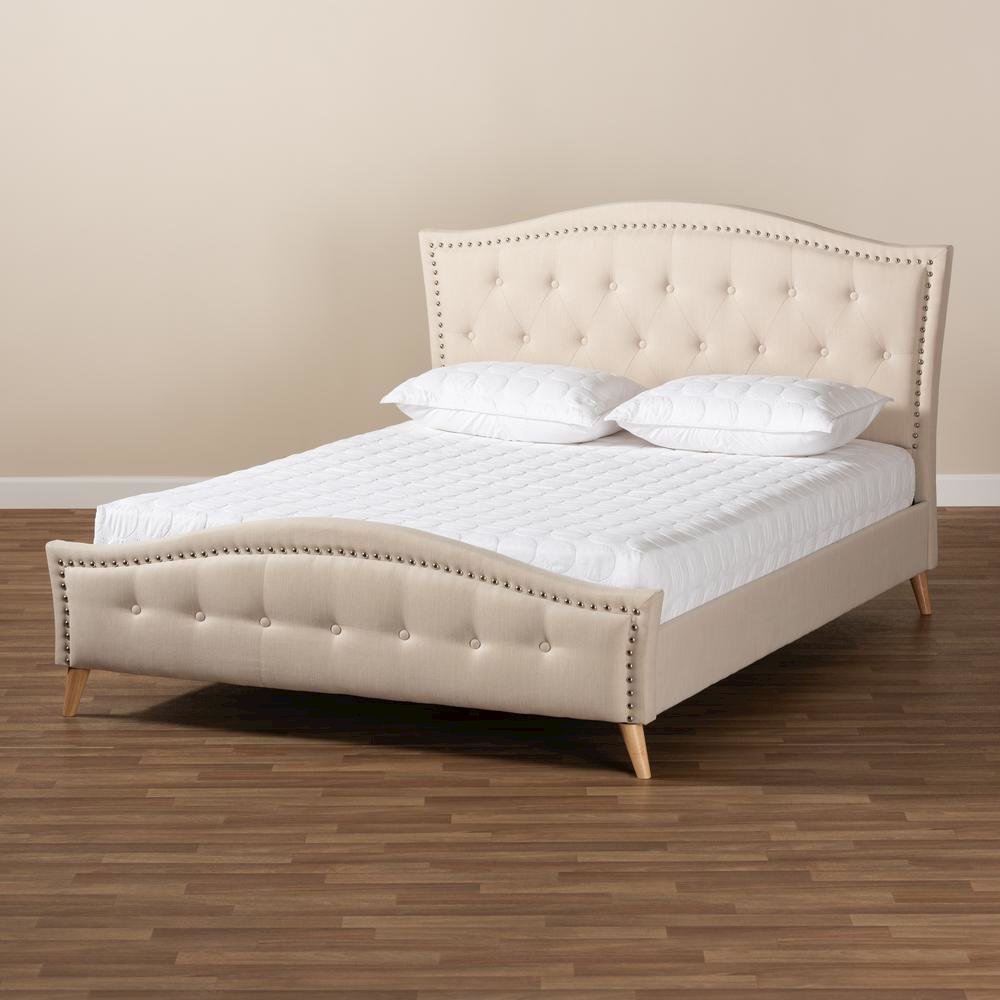 Beige Fabric Upholstered and Button Tufted King Size Platform Bed. Picture 16