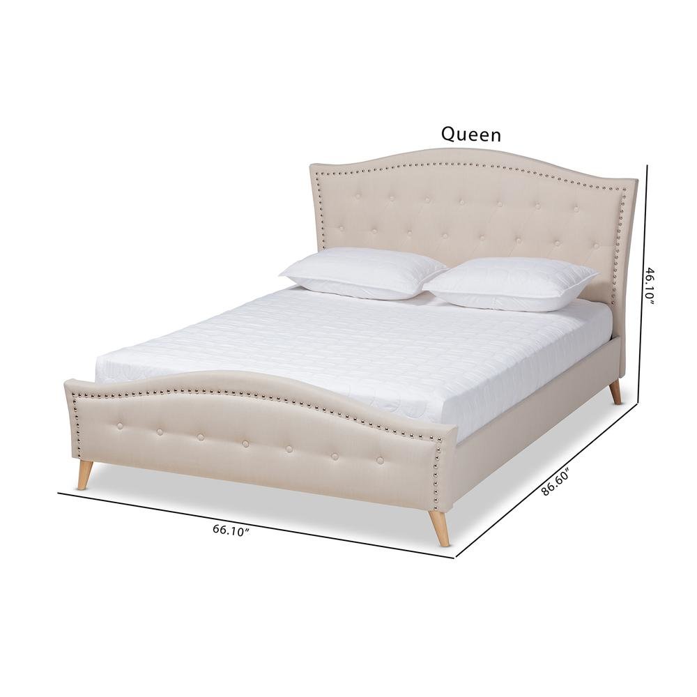 Beige Fabric Upholstered and Button Tufted King Size Platform Bed. Picture 17