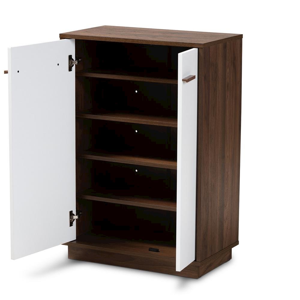 Two-Tone White and Walnut Finished 5-Shelf Wood Entryway Shoe Cabinet. Picture 11