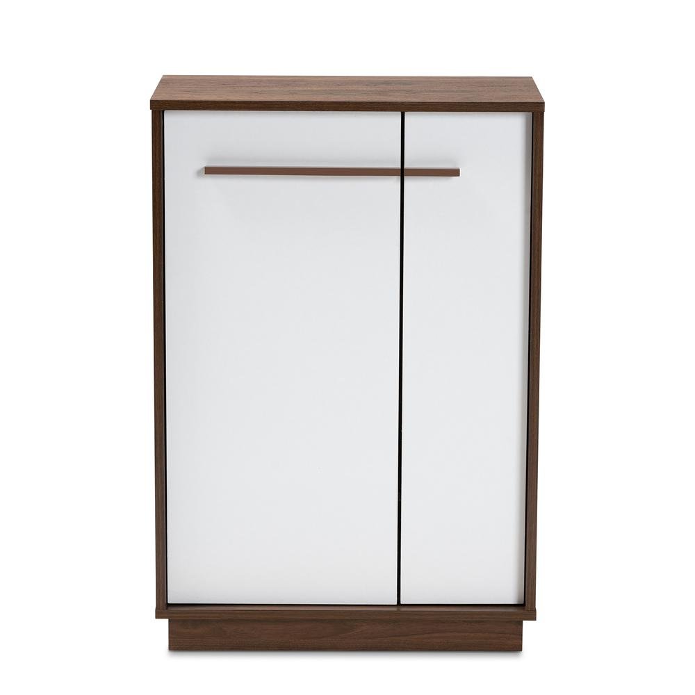 Two-Tone White and Walnut Finished 5-Shelf Wood Entryway Shoe Cabinet. Picture 12