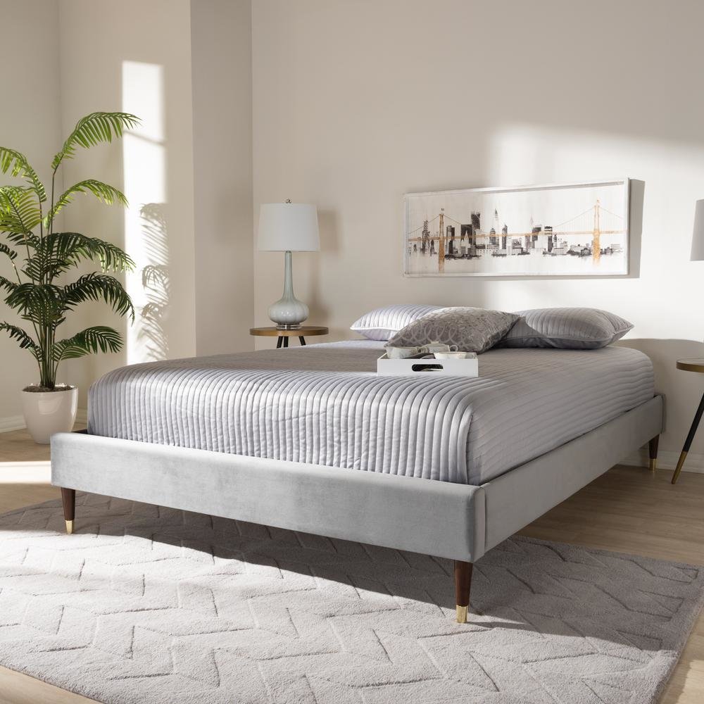 Full Size Wood Platform Bed Frame with Gold-Tone Leg Tips. Picture 14