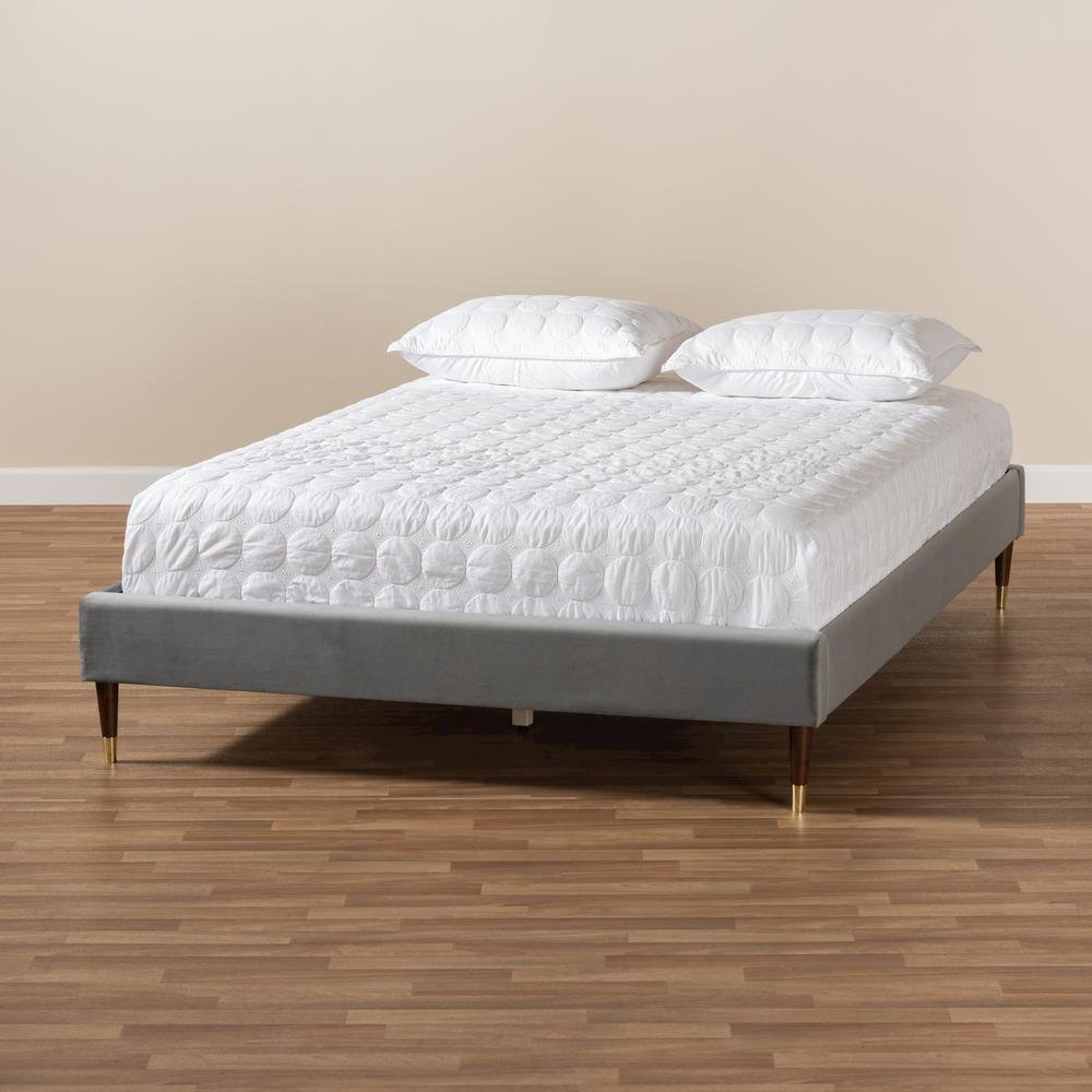 Full Size Wood Platform Bed Frame with Gold-Tone Leg Tips. Picture 15
