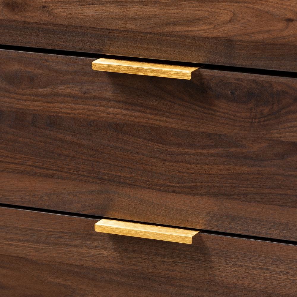 Lena Mid-Century Modern Walnut Brown Finished 5-Drawer Wood Chest. Picture 14