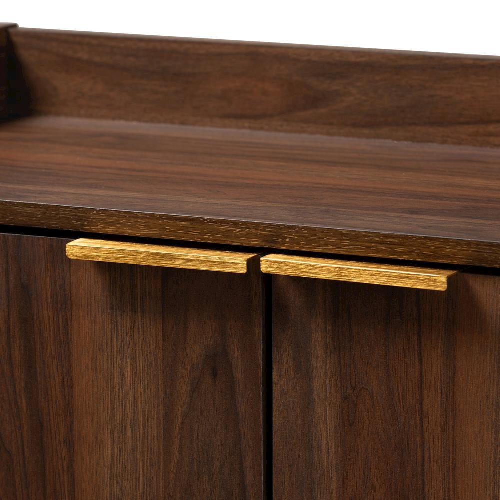 Lena Mid-Century Modern Walnut Brown Finished 5-Shelf Wood Entryway Shoe Cabinet. Picture 15