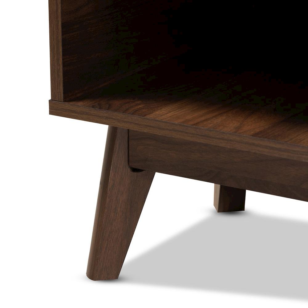 Lena Mid-Century Modern Walnut Brown Finished 5-Shelf Wood Entryway Shoe Cabinet. Picture 16