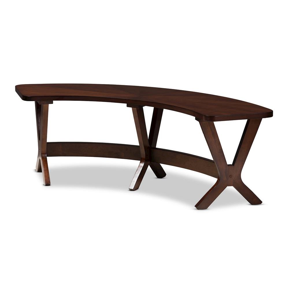 Baxton Studio Berlin Mid-Century Modern Walnut Finished Wood Curved Dining Bench. Picture 8