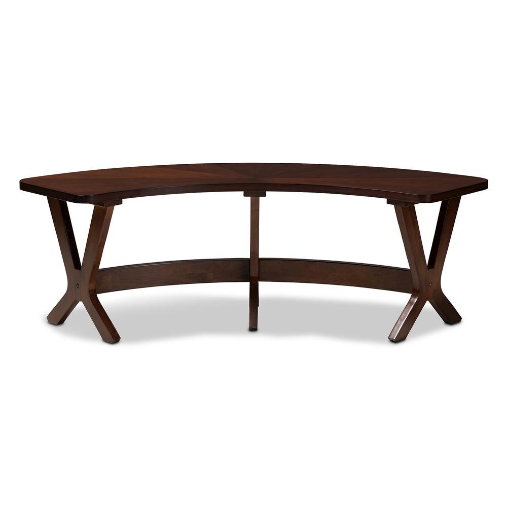 Baxton Studio Berlin Mid-Century Modern Walnut Finished Wood Curved Dining Bench. Picture 9