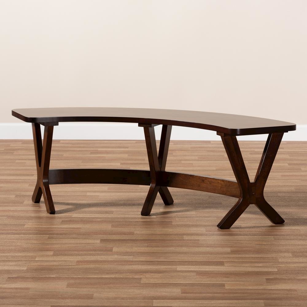 Baxton Studio Berlin Mid-Century Modern Walnut Finished Wood Curved Dining Bench. Picture 13
