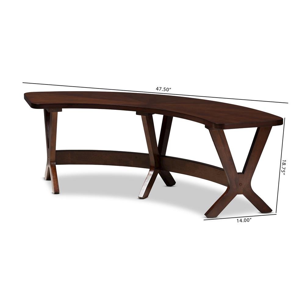 Baxton Studio Berlin Mid-Century Modern Walnut Finished Wood Curved Dining Bench. Picture 14