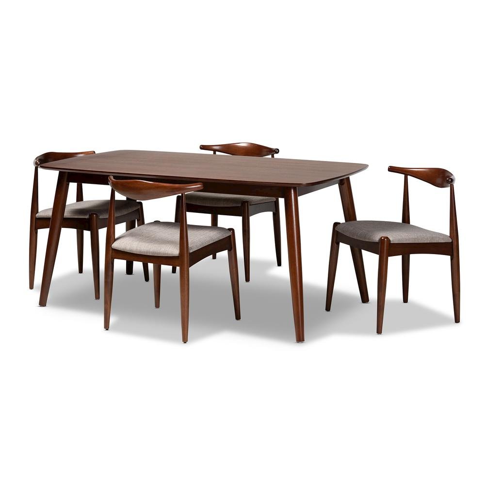 Light Gray Fabric Upholstered Walnut Finished Wood 5-Piece Dining Set. Picture 8