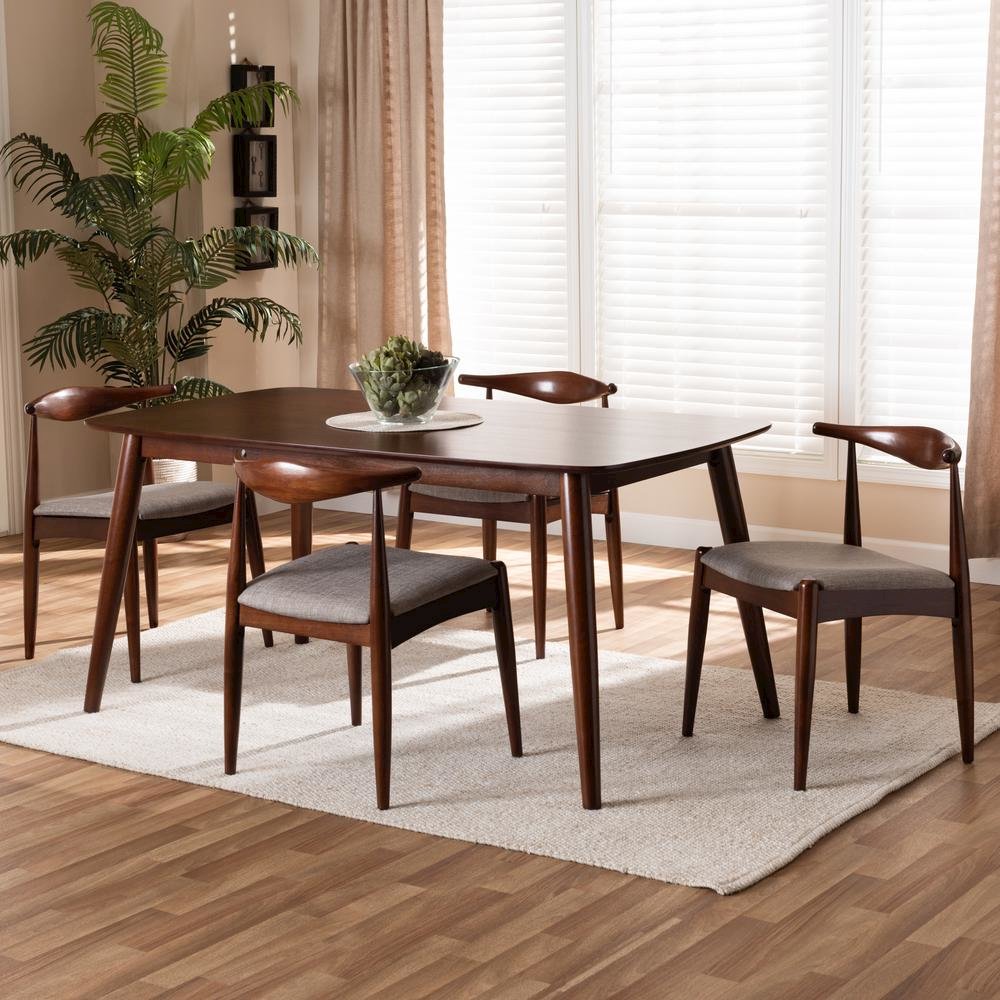 Light Gray Fabric Upholstered Walnut Finished Wood 5-Piece Dining Set. Picture 12