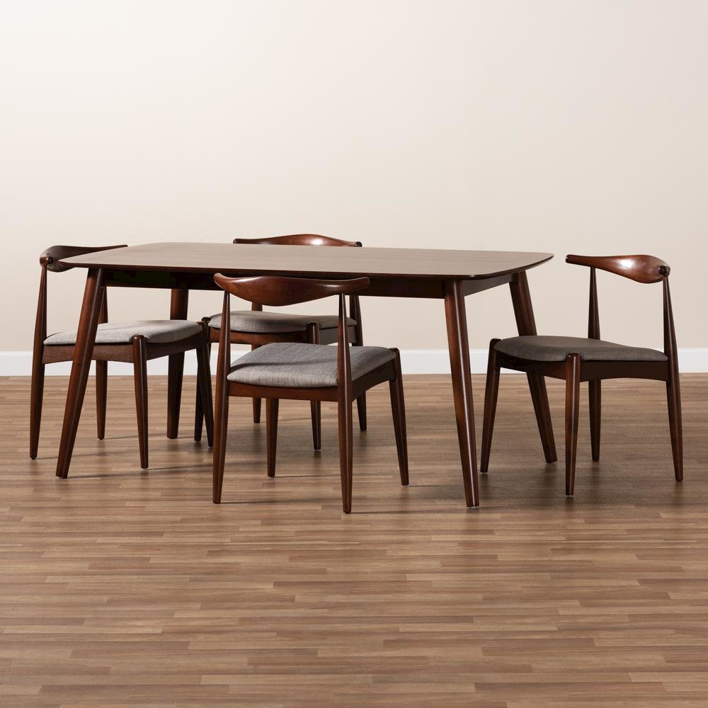 Light Gray Fabric Upholstered Walnut Finished Wood 5-Piece Dining Set. Picture 13