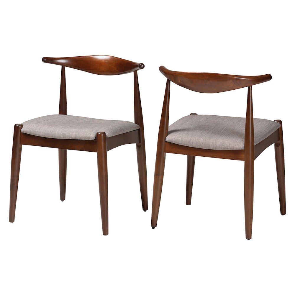 Light Gray Fabric Upholstered Walnut Finished Wood Dining Chair Set of 2. Picture 10
