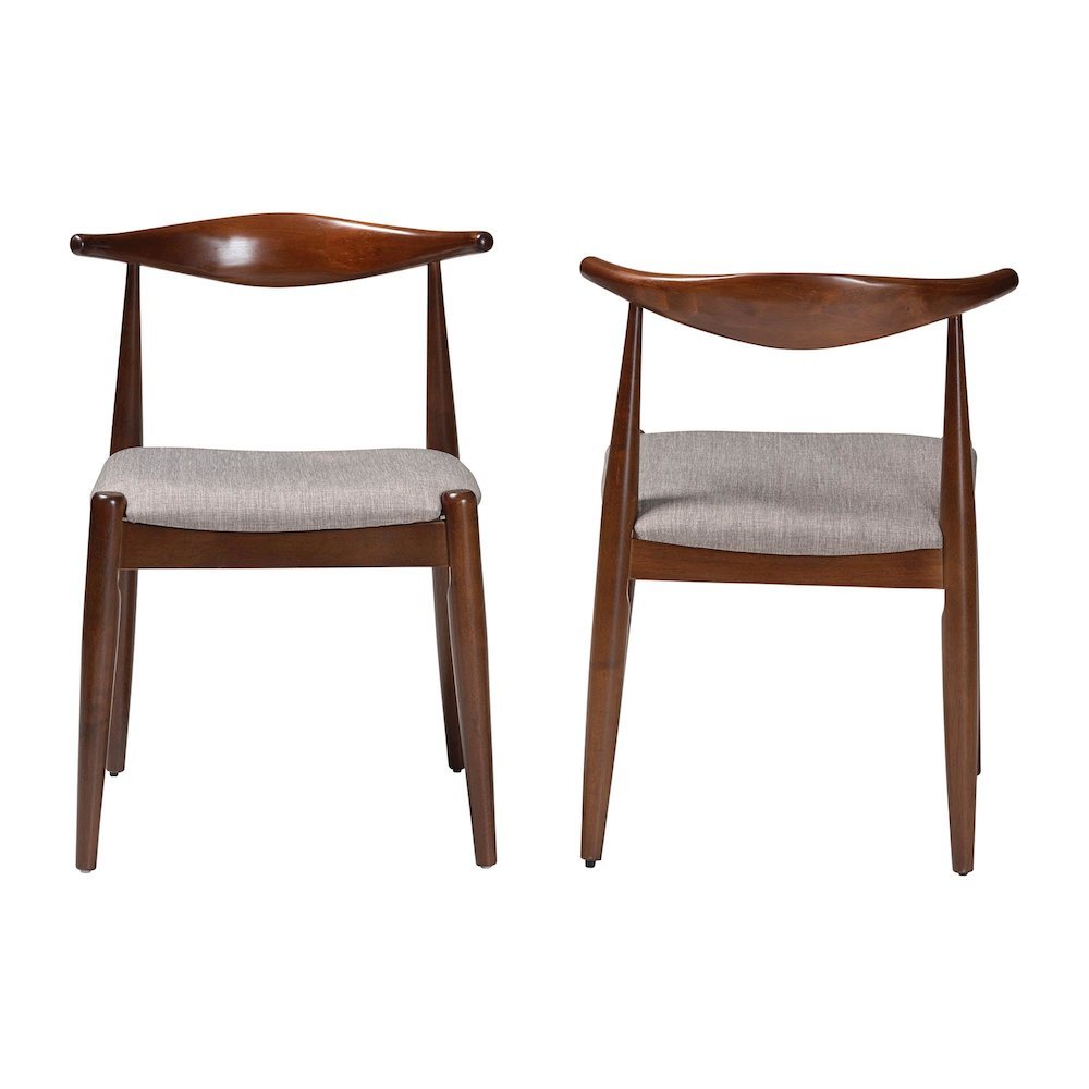 Light Gray Fabric Upholstered Walnut Finished Wood Dining Chair Set of 2. Picture 11