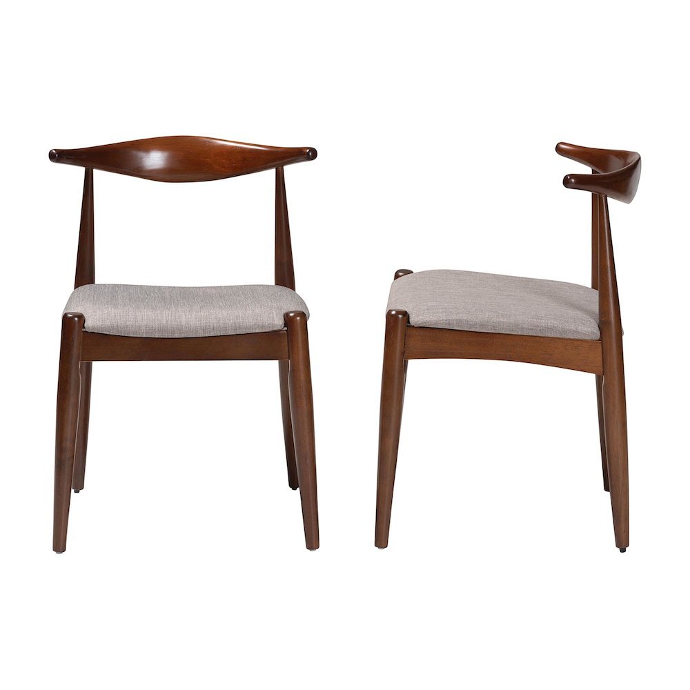 Light Gray Fabric Upholstered Walnut Finished Wood Dining Chair Set of 2. Picture 12
