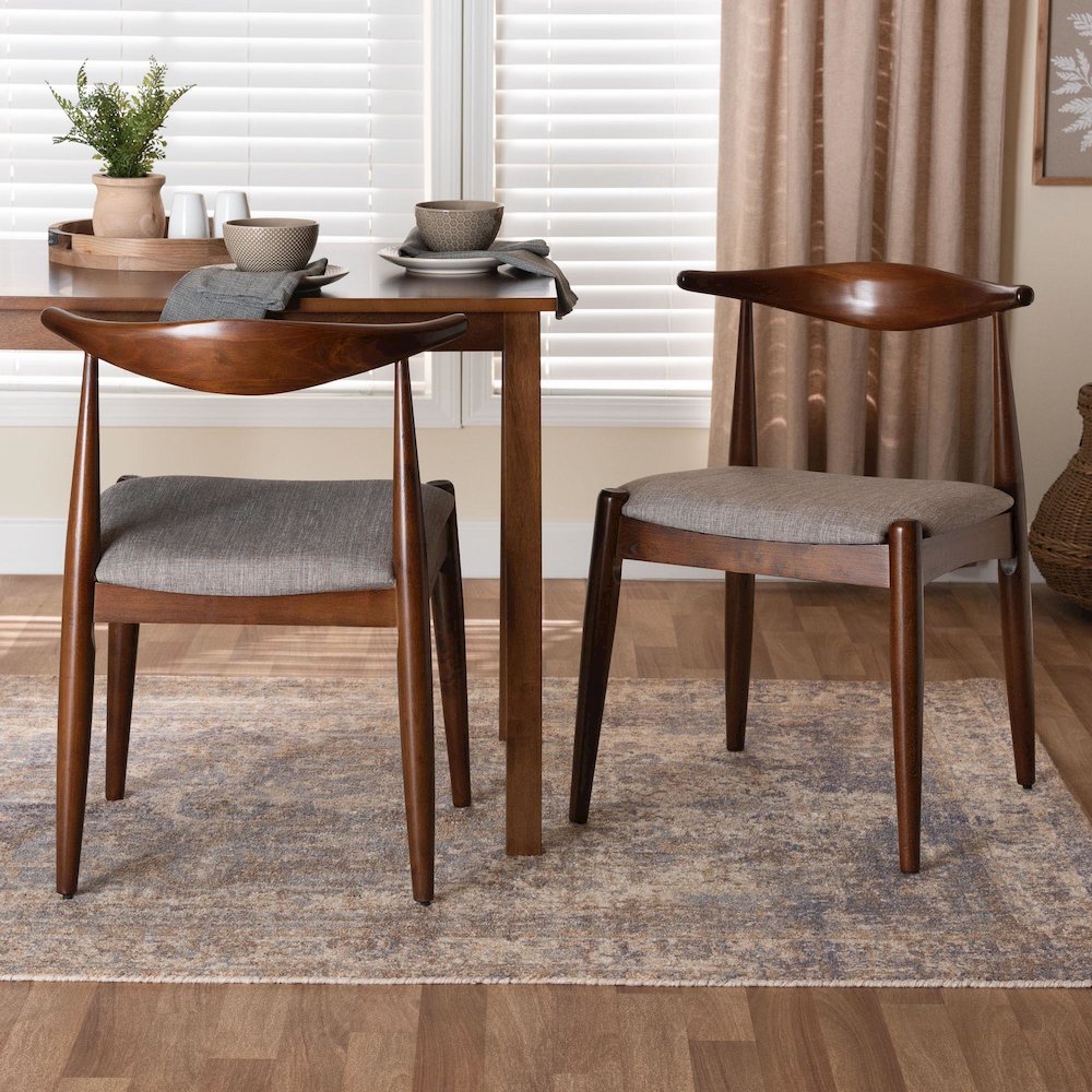 Light Gray Fabric Upholstered Walnut Finished Wood Dining Chair Set of 2. Picture 16