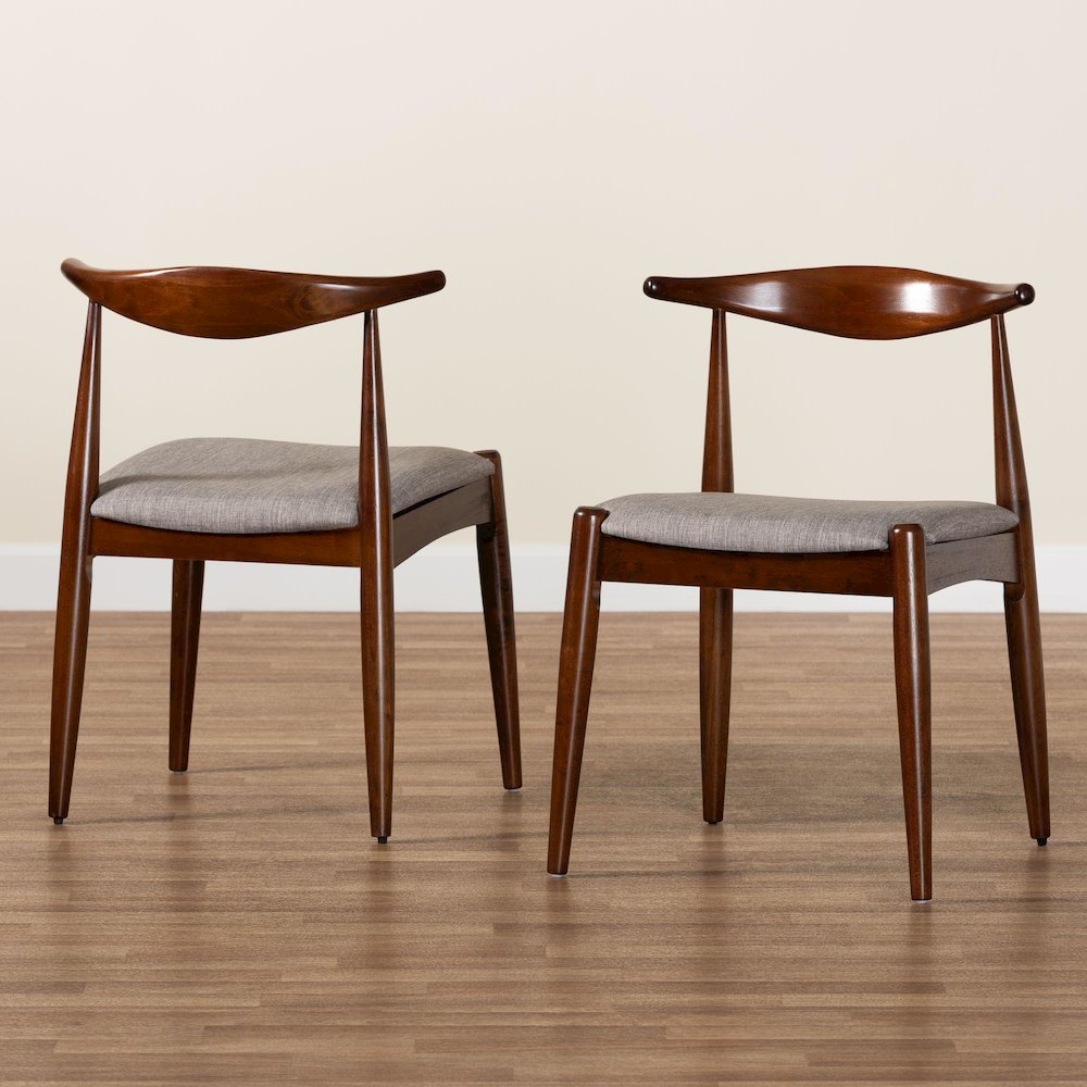 Light Gray Fabric Upholstered Walnut Finished Wood Dining Chair Set of 2. Picture 17