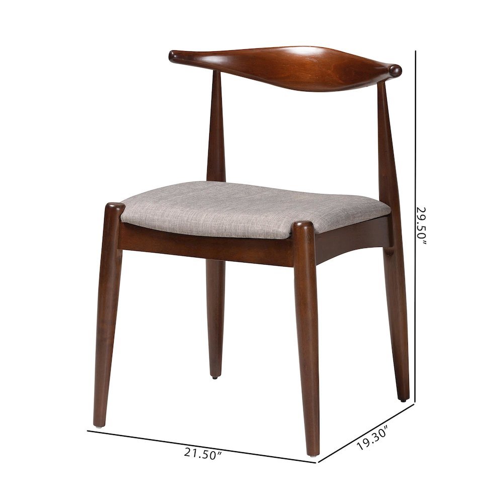 Light Gray Fabric Upholstered Walnut Finished Wood Dining Chair Set of 2. Picture 18