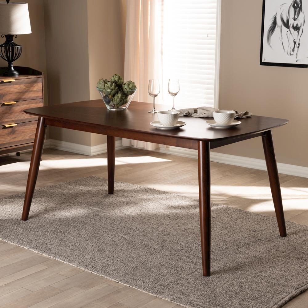 Baxton Studio Edna Mid-Century Modern Walnut Finished Wood Dining Table. Picture 14