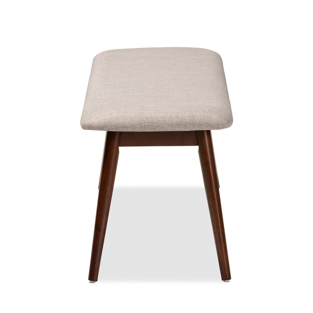 Light Grey Fabric Upholstered Walnut Finished Wood Dining Bench. Picture 11